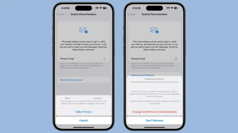 改则苹果手机维修分享苹果 iOS 18.1 支持设置“主要”邮箱地址并更改 iCloud 邮箱 